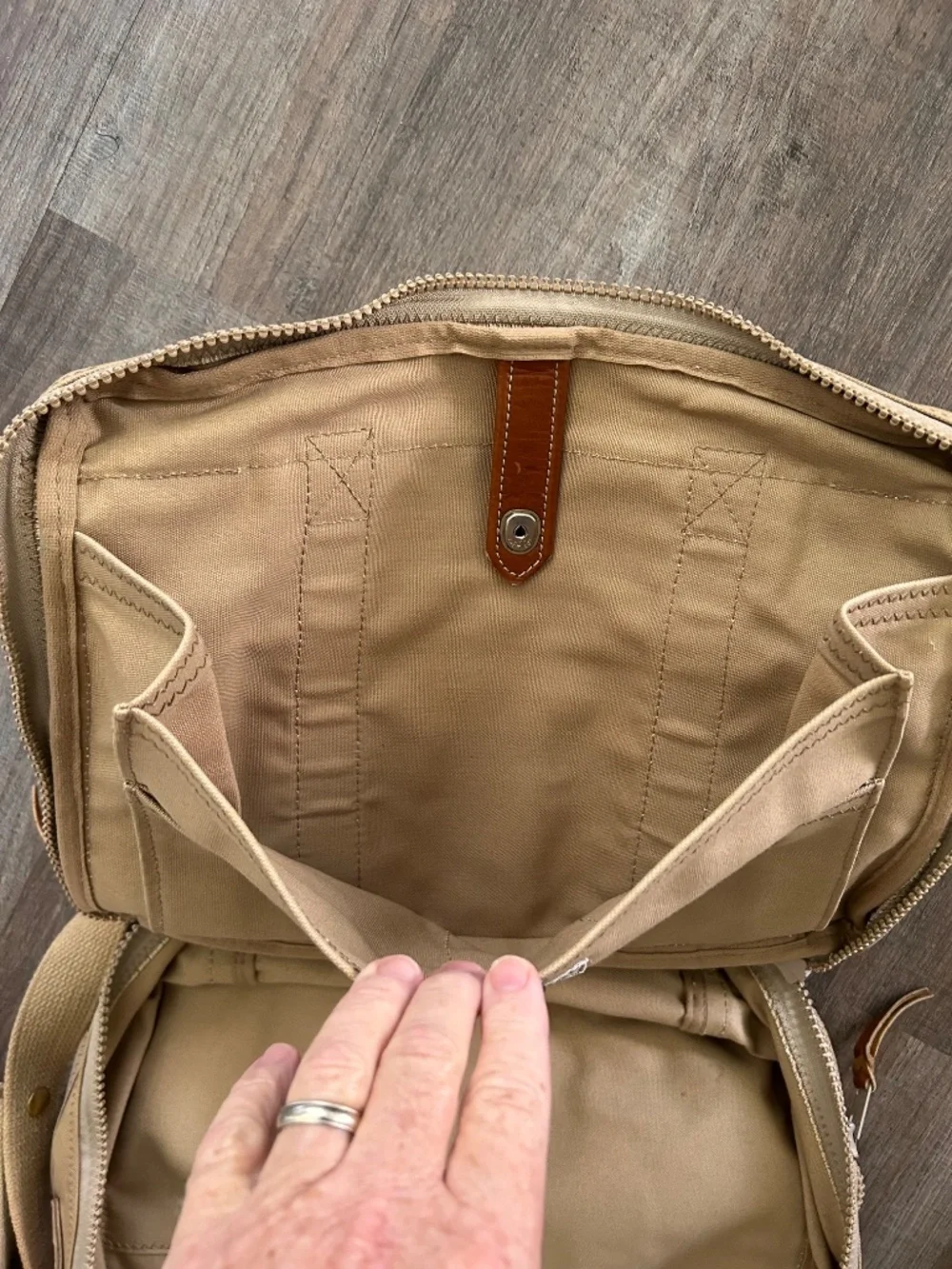 Rust Pond Workshop EUC tan heavy cotton canvas leather soft bag briefcase 17 in